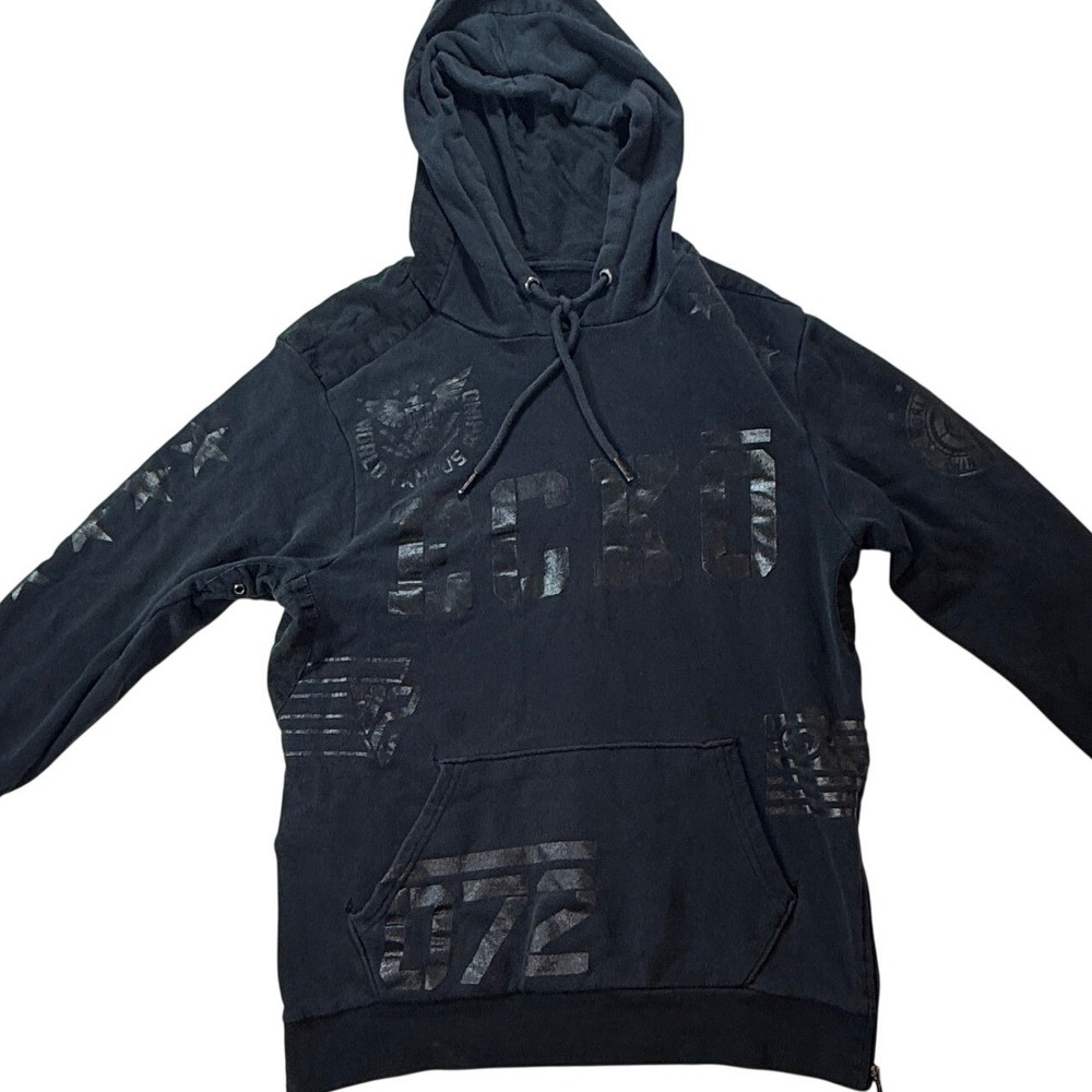 Ecko Unltd Hoodie Mens Medium Black Tonal Graphic Rhino Logo Pullover Sweatshirt